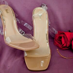 SHEIN Clear and Tan Strap Heels
